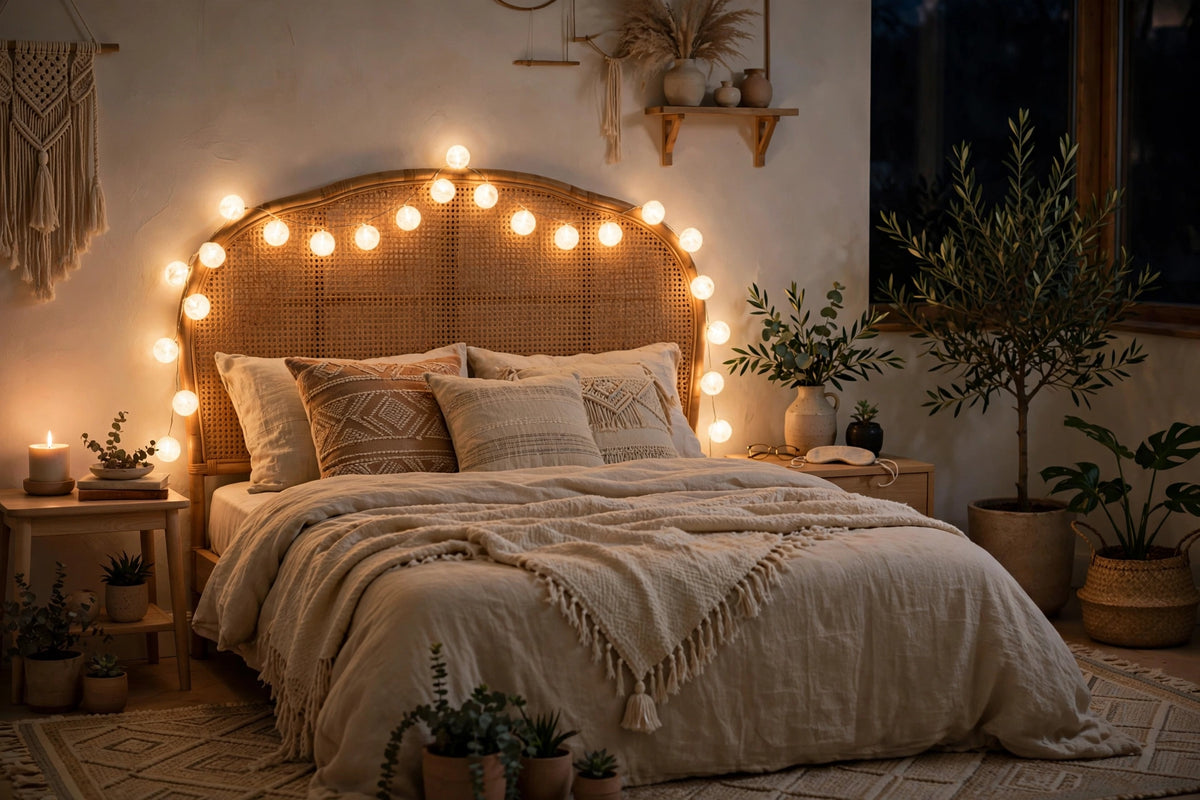 Guirlande Lumineuse Boules Coton - 20 LED - Ambiance Chambre Aesthetic