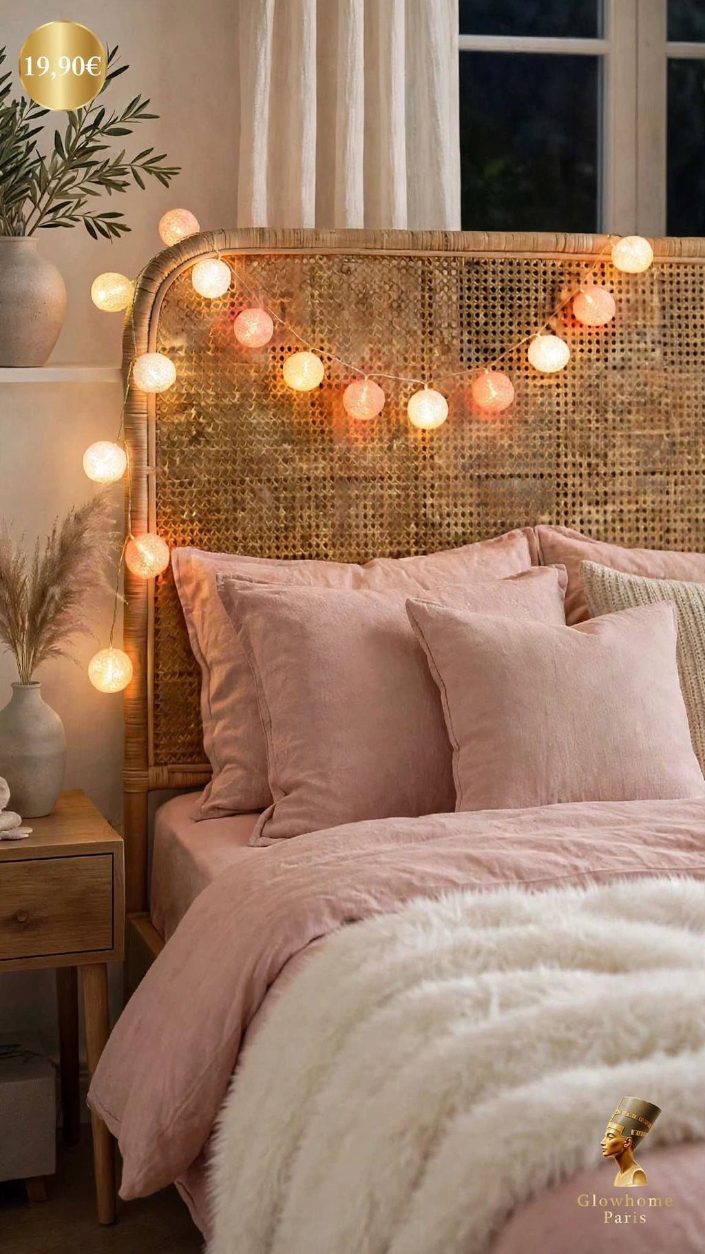 Guirlande Lumineuse Boules Coton - 20 LED - Ambiance Chambre Aesthetic